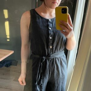 PerfectLinen Black Linen Jumpsuit